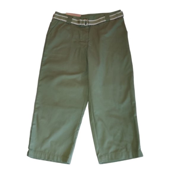 White Stag Olive Leaves Capri with Stripe Belt Size 6 NWT - Picture 1 of 6